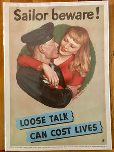 WWII Poster, "Sailor Beware! Loose Talk Can Cost Lives," Falter