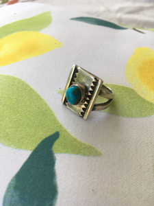 Native stamped sterling and turquoise ring